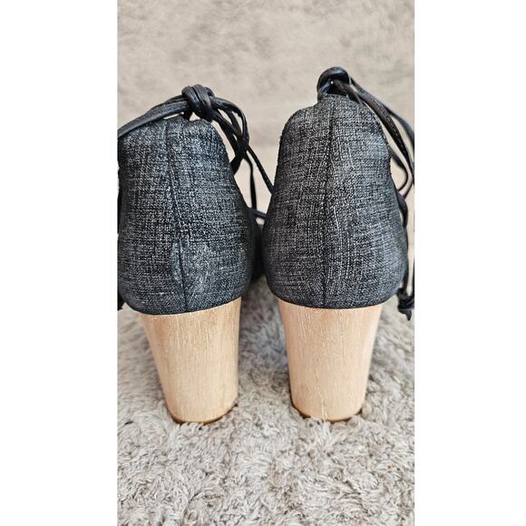 Talbots Denim Look Hillary Strappy Lace Up Peep-Toe Ankle Tie Pump Heels Size 8M - Picture 4 of 7